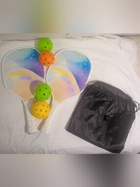 FLOURY Pickleball Paddles Set 2 Pack Fiberglass Rackets 4 Balls & Bag Colorful